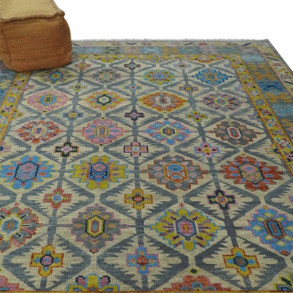 Custom Made Hand Knotted Beige, Gray and Mustard Oriental Multi Size Wool Area Rug