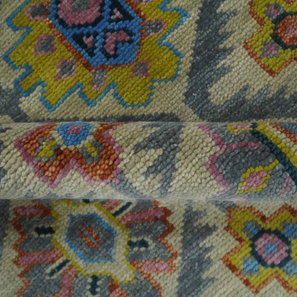 Custom Made Hand Knotted Beige, Gray and Mustard Oriental Multi Size Wool Area Rug