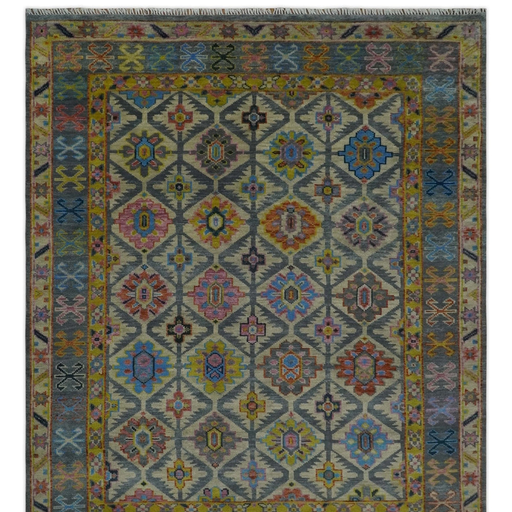 Custom Made Hand Knotted Beige, Gray and Mustard Oriental Multi Size Wool Area Rug