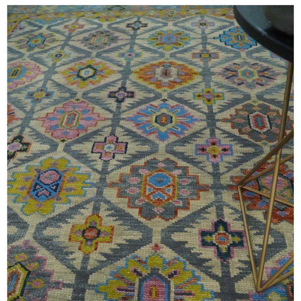 Custom Made Hand Knotted Beige, Gray and Mustard Oriental Multi Size Wool Area Rug