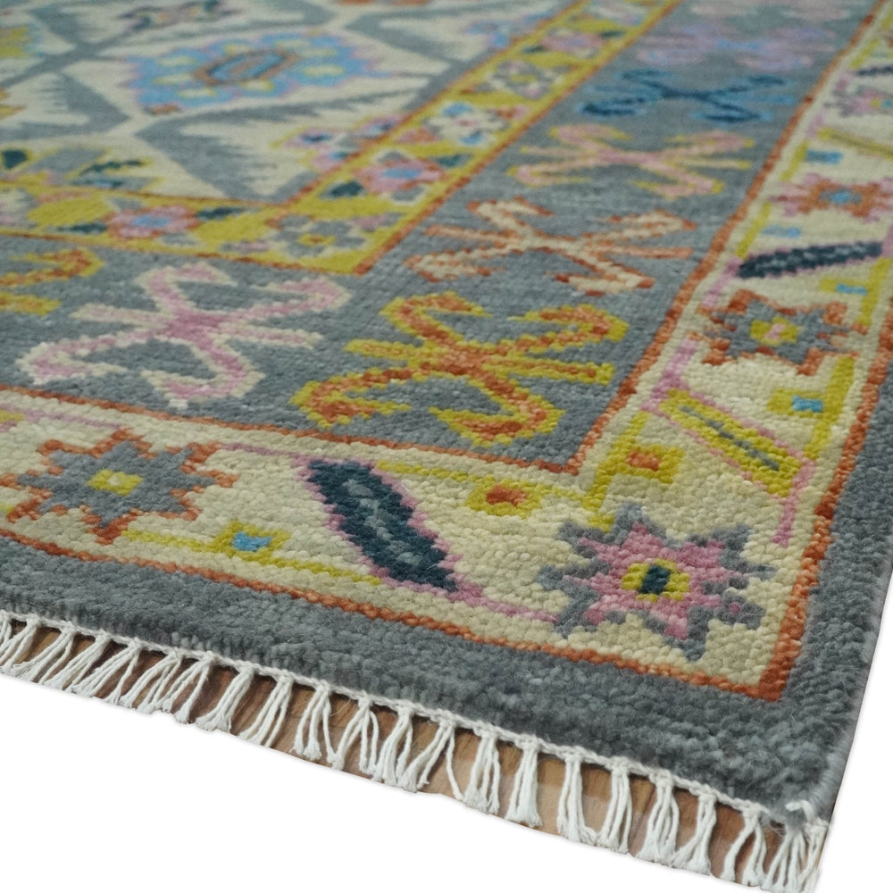 Custom Made Hand Knotted Beige, Gray and Mustard Oriental Multi Size Wool Area Rug