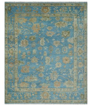 Custom Made Hand knotted Blue and Beige Traditional Oushak Wool Area Rug