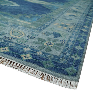 Tullu Custom Made Hand Knotted Blue and Silver Traditional Wool Rug