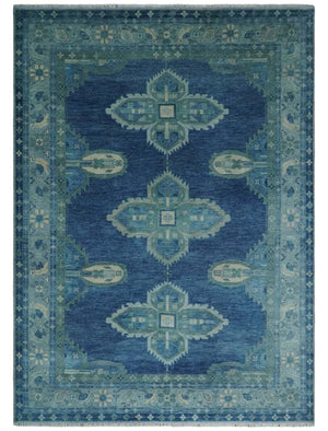 Tullu Custom Made Hand Knotted Blue and Silver Traditional Wool Rug