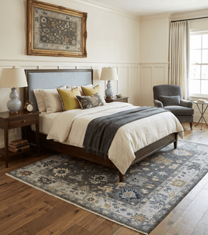Custom Made Hand Knotted Charcoal and Ivory Traditional Oushak Wool Area Rug