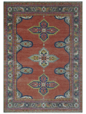 Custom Made Hand Knotted Dark Peach and Silver Traditional Wool Rug