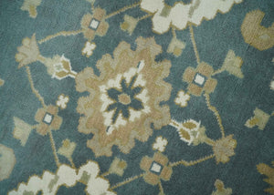Custom Made Hand Knotted Dark Teal, Ivory and Beige Traditional Multi Size Oushak Wool Rug