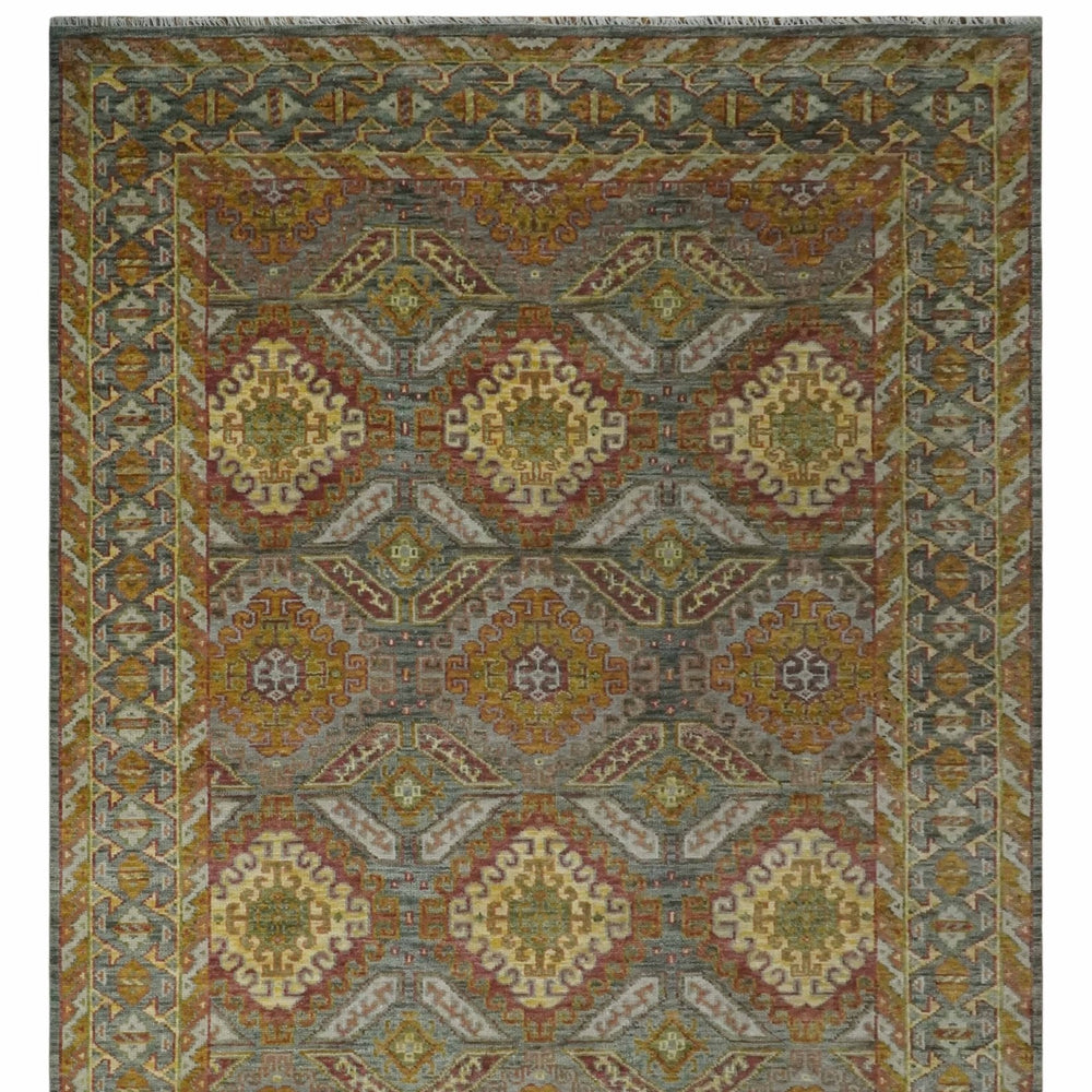 Custom Made Hand Knotted Gold and Gray Multi Size Oriental Traditional Wool Area Rug