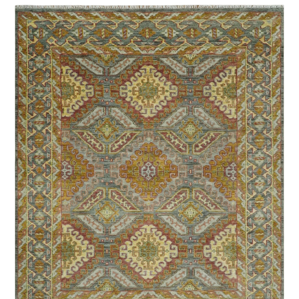 Custom Made Hand Knotted Gold and Gray Multi Size Oriental Traditional Wool Area Rug
