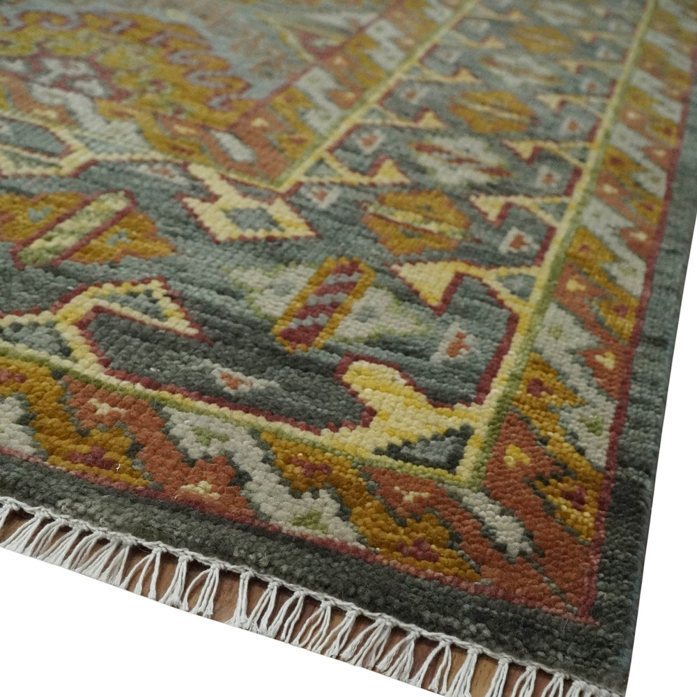 Custom Made Hand Knotted Gold and Gray Multi Size Oriental Traditional Wool Area Rug