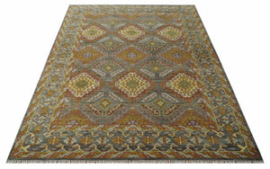 Custom Made Hand Knotted Gold and Gray Multi Size Oriental Traditional Wool Area Rug