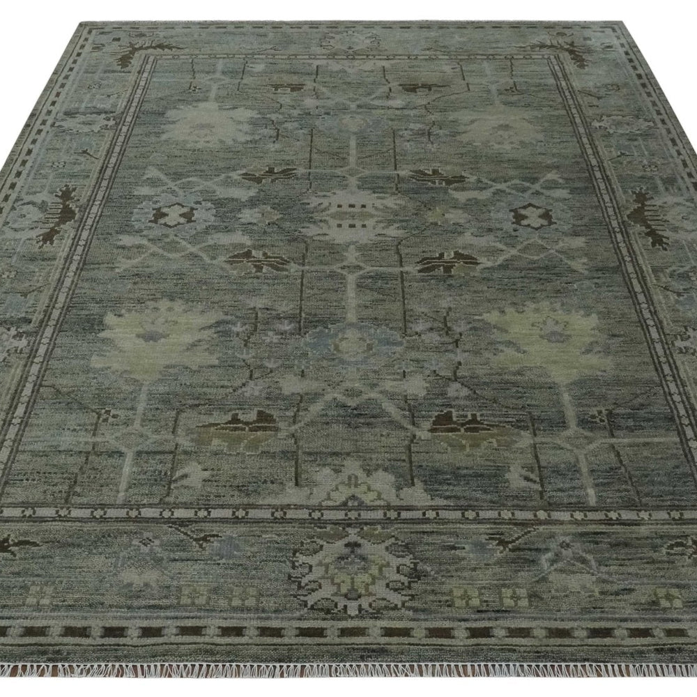 Custom Made Hand Knotted Gray and Brown Oriental Oushak Multi Size Traditional Wool Areaa Rug