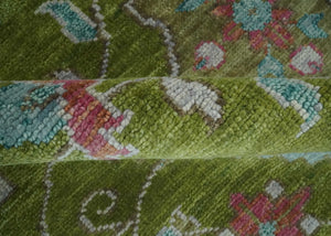 Custom Made Hand Knotted Green, Silver and Maroon Traditional Wool Area Rug