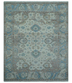 Custom Made Hand Knotted Ivory and Blue Traditional Turkish Afghan Wool Rug