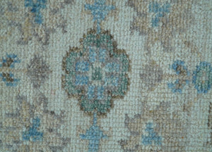 Custom Made Hand Knotted Ivory and Blue Traditional Turkish Afghan Wool Rug