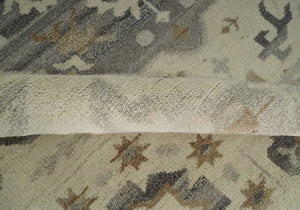 Custom Made Hand Knotted Ivory and Charcoal Medallion Pattern Wool Area Rug