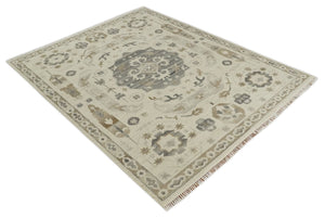 Custom Made Hand Knotted Ivory and Charcoal Medallion Pattern Wool Area Rug