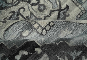 Custom Made Hand Knotted Ivory and Charcoal Traditional Wool Area Rug
