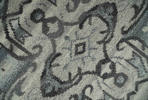 Custom Made Hand Knotted Ivory and Charcoal Traditional Wool Area Rug