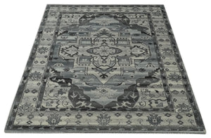 Custom Made Hand Knotted Ivory and Charcoal Traditional Wool Area Rug