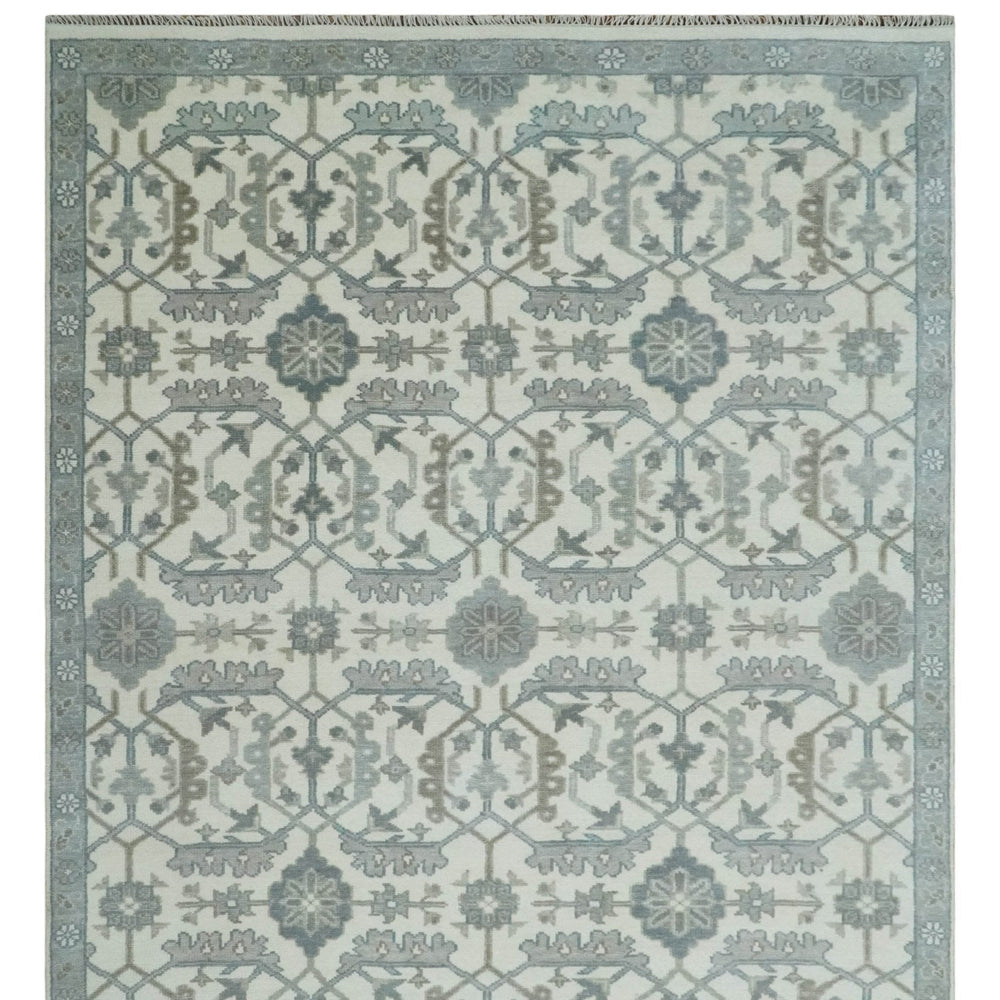 Custom Made Hand Knotted Ivory and Silver Oriental Oushak Multi Size Traditional Wool Area Rug, Living Room and Bedroom Rug