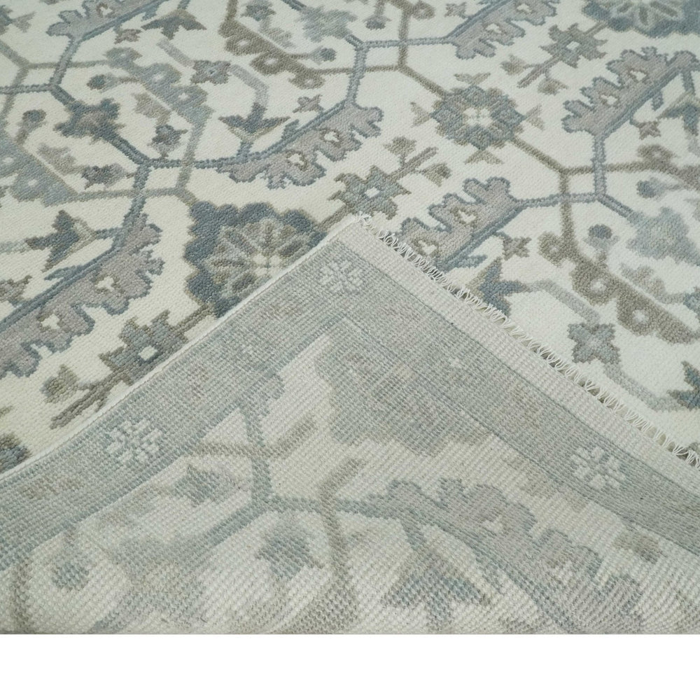Custom Made Hand Knotted Ivory and Silver Oriental Oushak Multi Size Traditional Wool Area Rug, Living Room and Bedroom Rug