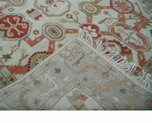 Custom Made Hand Knotted Ivory, Silver and Rust Traditional Wool Area Rug