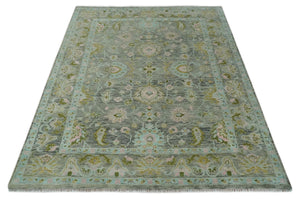 Custom Made Hand Knotted Moss Green Gray and Green Oriental Oushak Multi Size Traditional Wool Area Rug