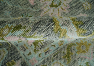 Custom Made Hand Knotted Moss Green Gray and Green Oriental Oushak Multi Size Traditional Wool Area Rug