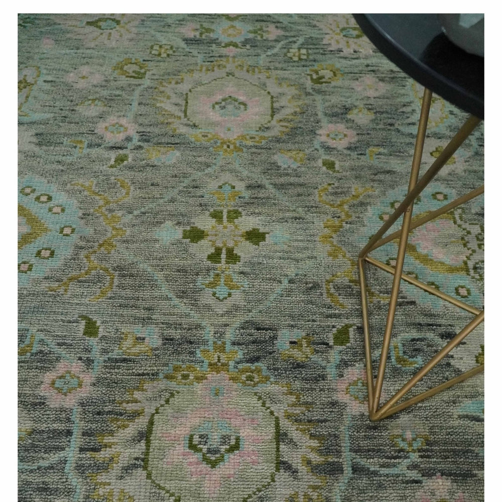 Custom Made Hand Knotted Moss Green Gray and Green Oriental Oushak Multi Size Traditional Wool Area Rug