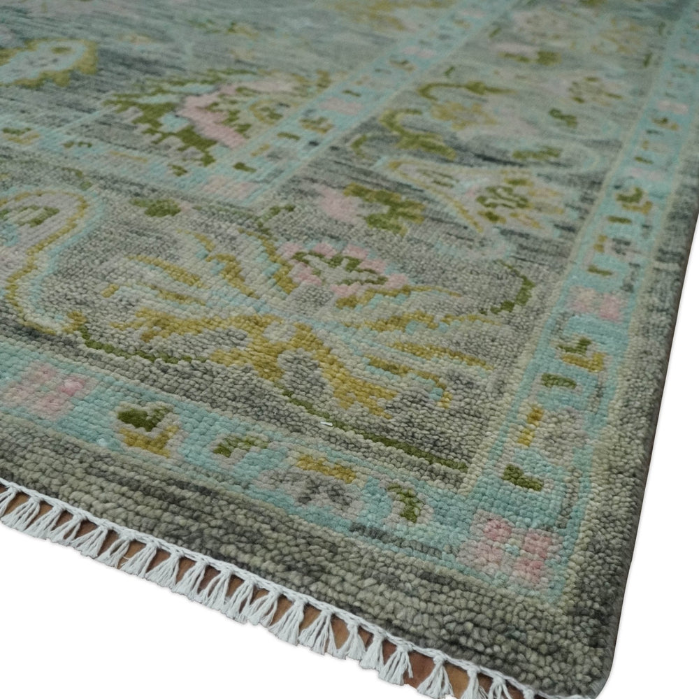 Custom Made Hand Knotted Moss Green Gray and Green Oriental Oushak Multi Size Traditional Wool Area Rug