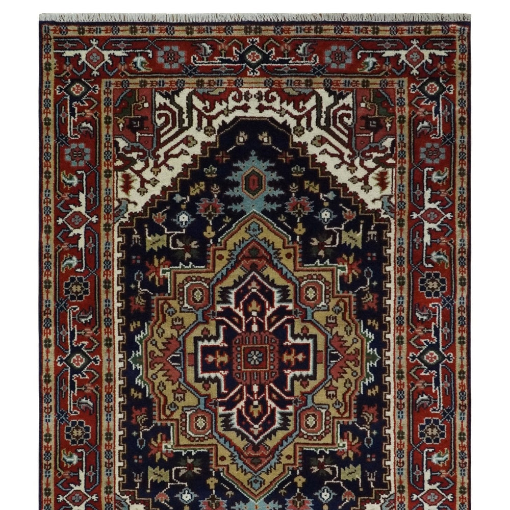 Custom Made Hand Knotted Multi Size Large Olive, Blue, Ivory and Rust Traditional Wool Rug