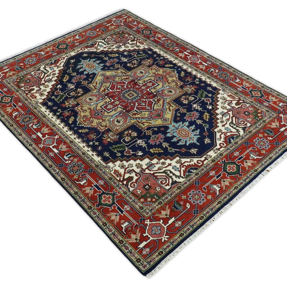 Custom Made Hand Knotted Multi Size Large Olive, Blue, Ivory and Rust Traditional Wool Rug