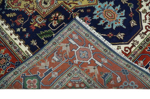 Custom Made Hand Knotted Multi Size Large Olive, Blue, Ivory and Rust Traditional Wool Rug