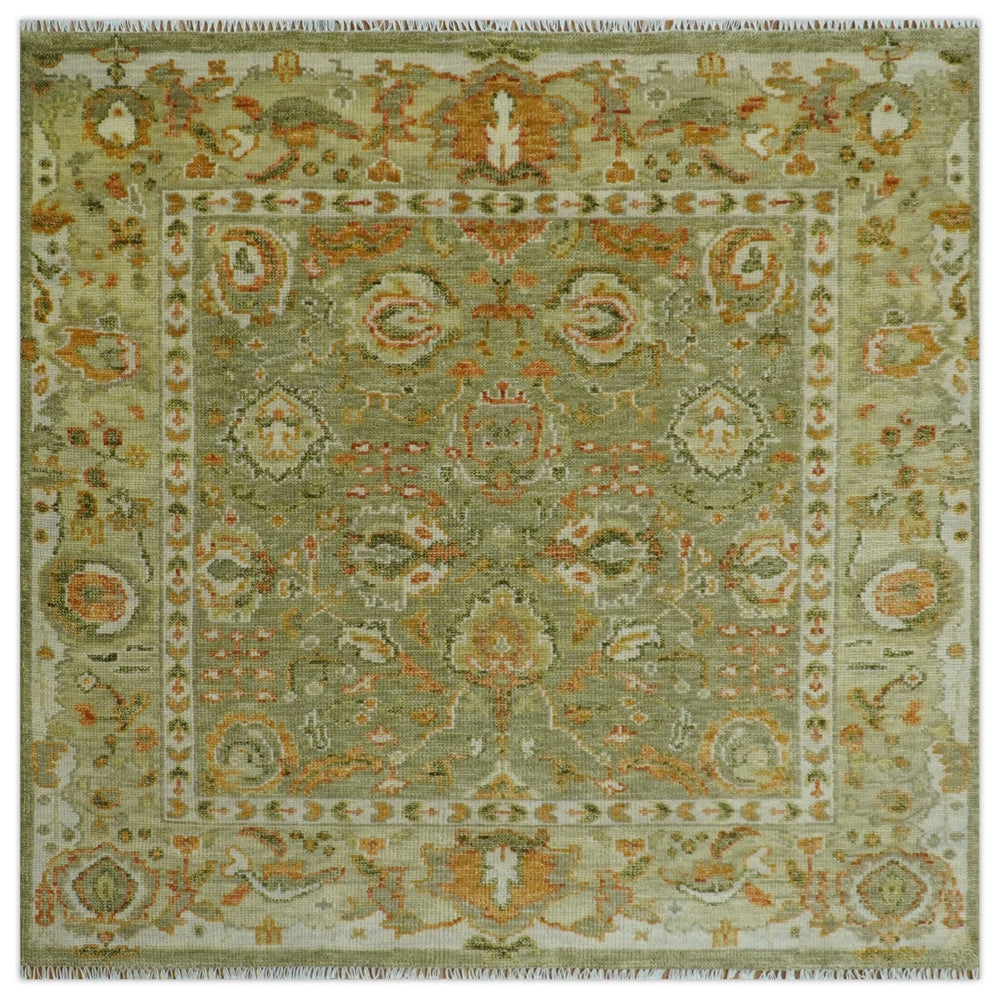 Custom Made Hand Knotted Olive and beige Traditional Style Antique Wool Rug