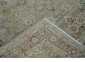Custom Made Hand Knotted Olive and Rust Distressed Traditional Antique Look Wool Rug