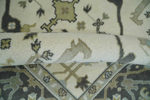 Custom made Hand Knotted Oriental Oushak Ivory, Charcoal and Olive Wool Area Rug