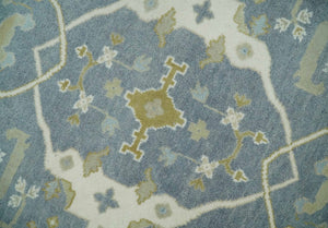 Custom Made Hand Knotted Oriental Oushak Ivory, Charcoal and Olive Wool Area Rug