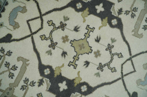 Custom made Hand Knotted Oriental Oushak Ivory, Charcoal and Olive Wool Area Rug