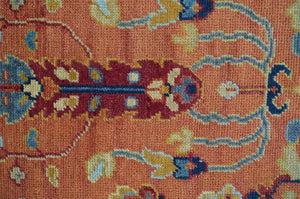custom Made Hand Knotted Rust and Beige Traditional Turkish Knot Oushak Wool Rug