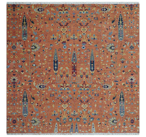 custom Made Hand Knotted Rust and Beige Traditional Turkish Knot Oushak Wool Rug
