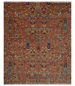 custom Made Hand Knotted Rust and Beige Traditional Turkish Knot Oushak Wool Rug