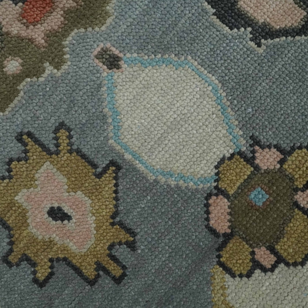Custom Made Hand Knotted Silver and Blue Colorful Traditional Oushak Wool Area Rug