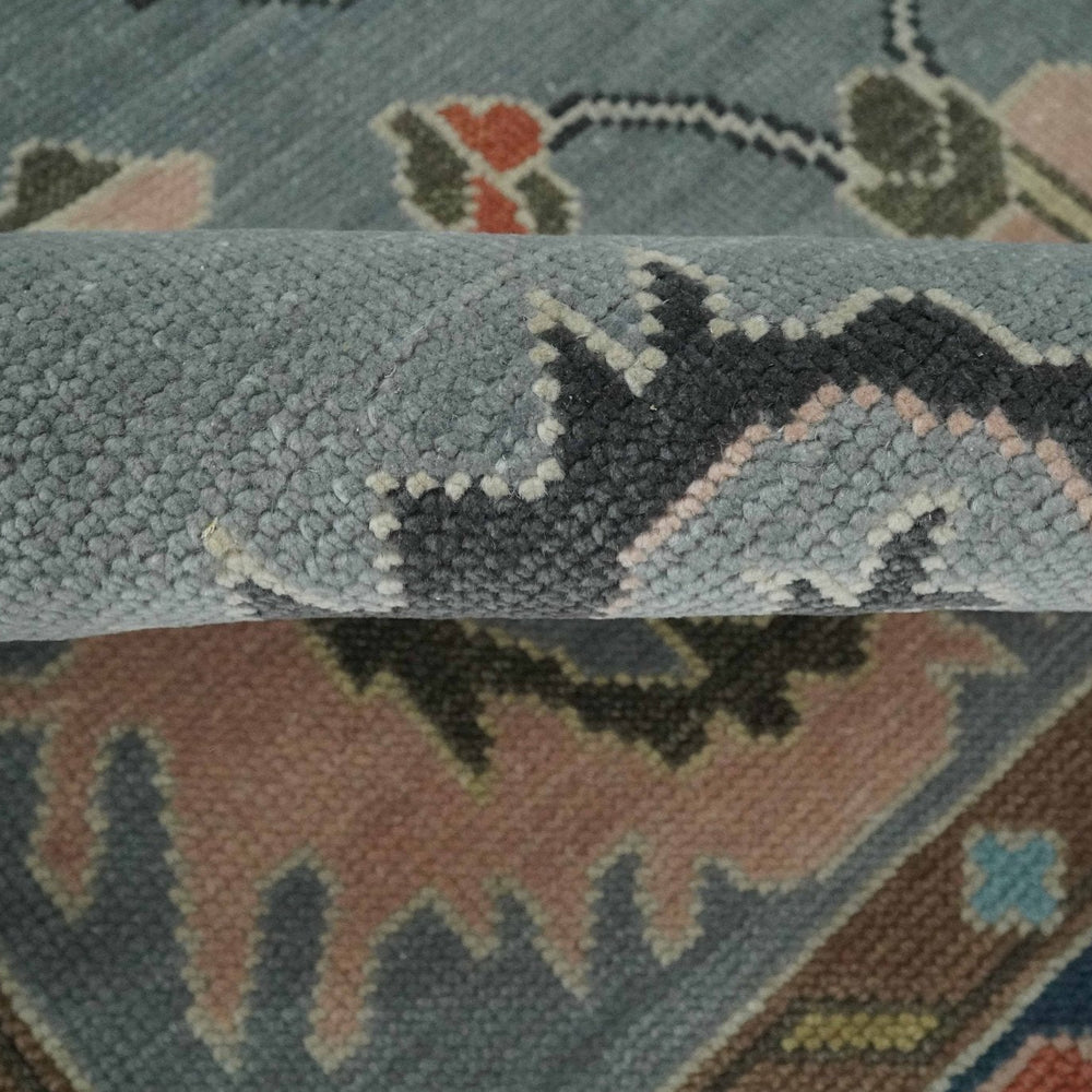 Custom Made Hand Knotted Silver and Blue Colorful Traditional Oushak Wool Area Rug