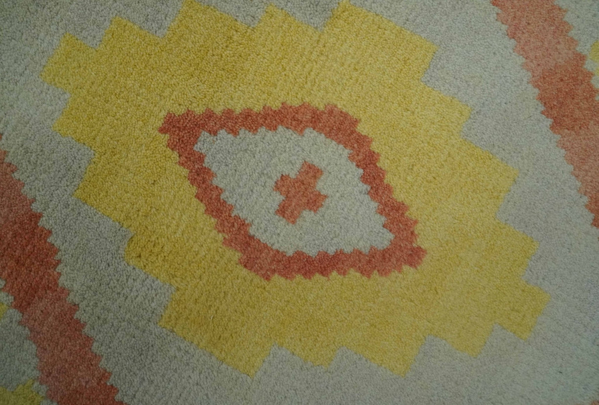 Custom Made Hand Knotted Silver, Peach and Mustard Southwestern wool area rug
