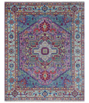 Custom Made Hand Knotted Silver, Purple and Green Traditional Wool Area Rug