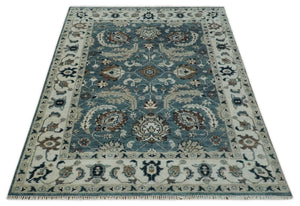Custom Made Hand Knotted Teal and Ivory Traditional Antique Style Wool Area Rug