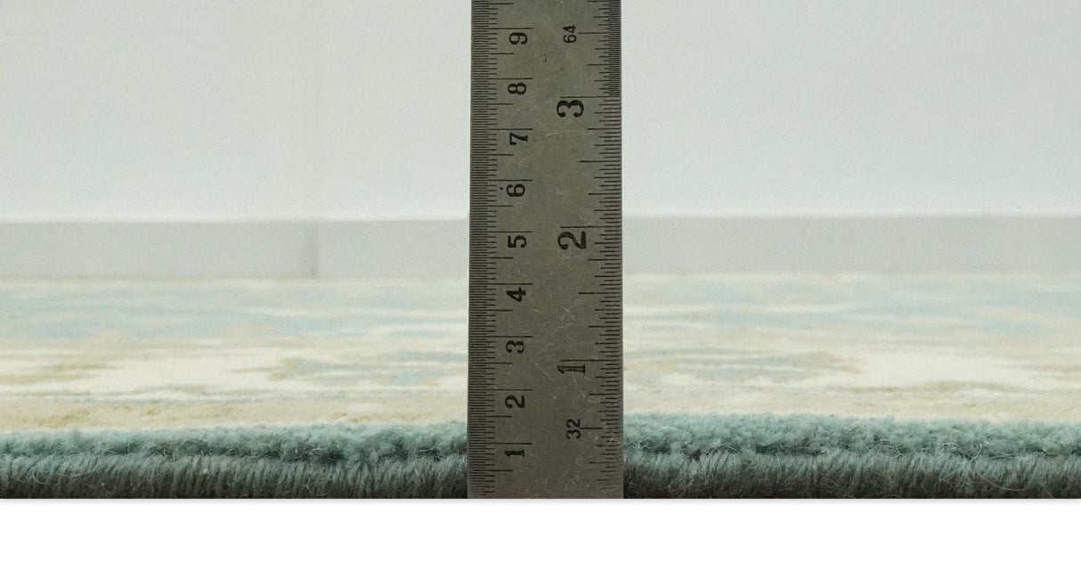 Custom Made Hand Knotted Teal, Ivory and Olive Oriental Oushak wool area rug