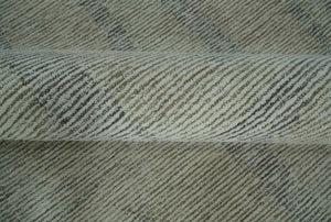 Custom Made Hand Tufted Ivory, Olive and Charcoal Modern Abstract Stripes Design Rug
