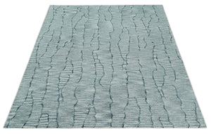 Custom Made Hand Tufted Multi Size Woolen Modern Ivory and Blue Area Rug